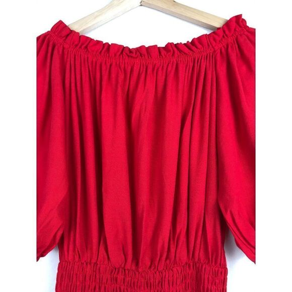 Nic & Jo Red Off-Shoulder Smocked Skirt Dress Size Small - Picture 7 of 11